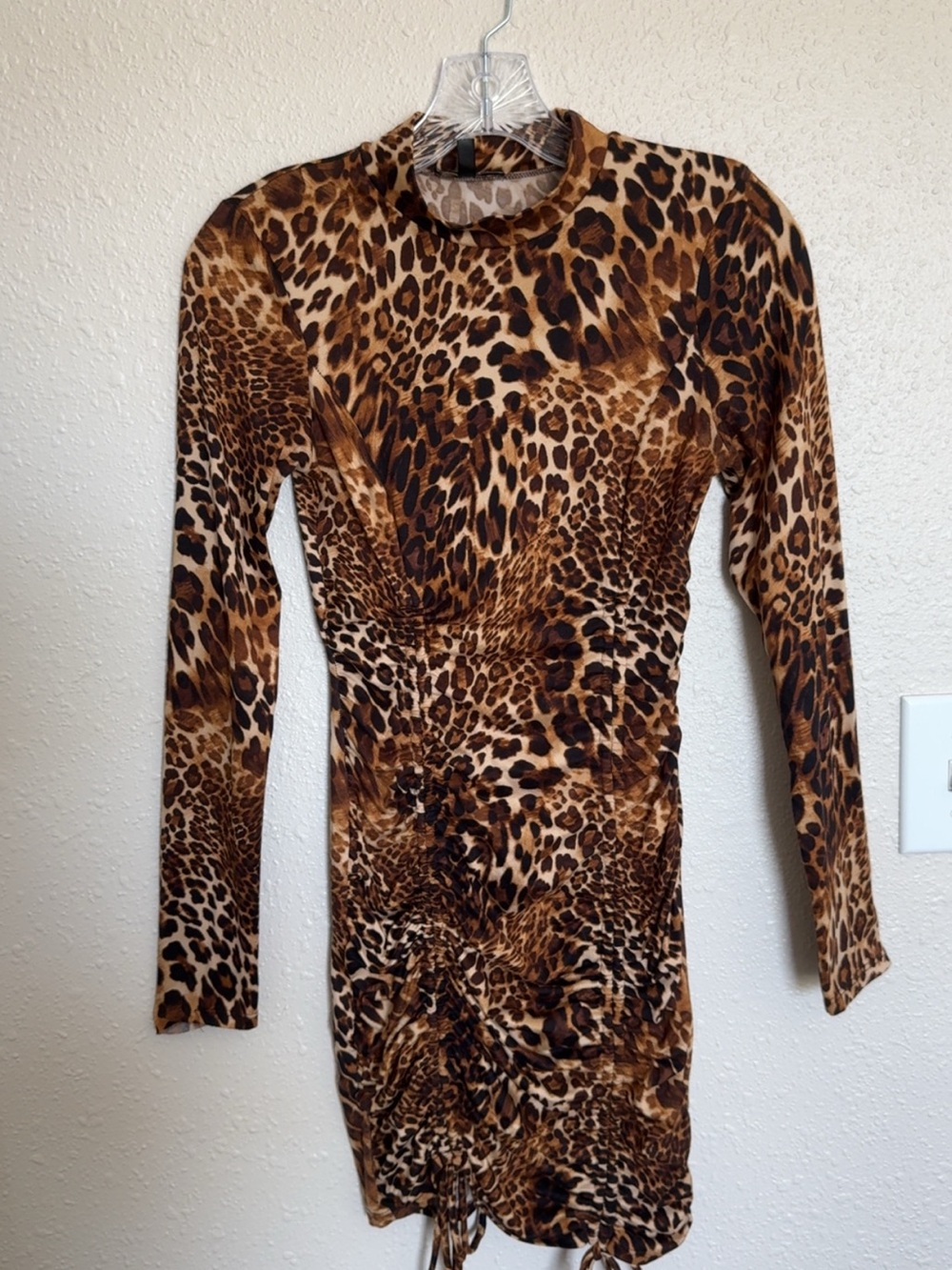 Fashion Nova Leopard Print Brown Long Sleeve Mini Dress